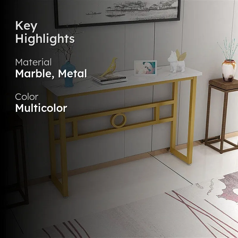 Long Narrow Metal Console Table with Marble Top - Large media 2
