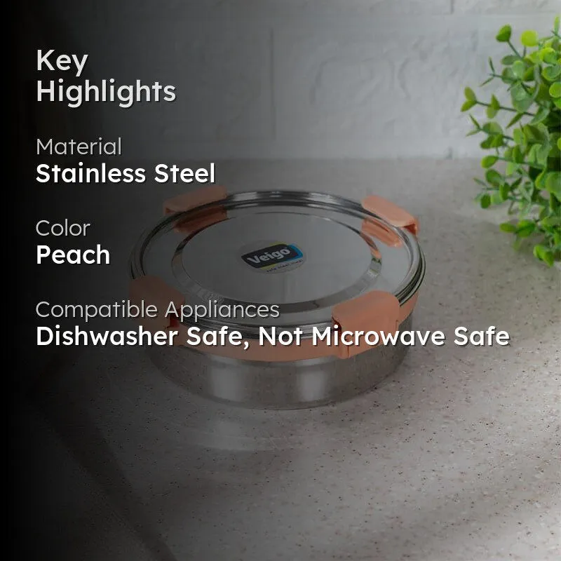 Ivago Steel Airtight Lunch Box (Peach) - 600 mL media 2