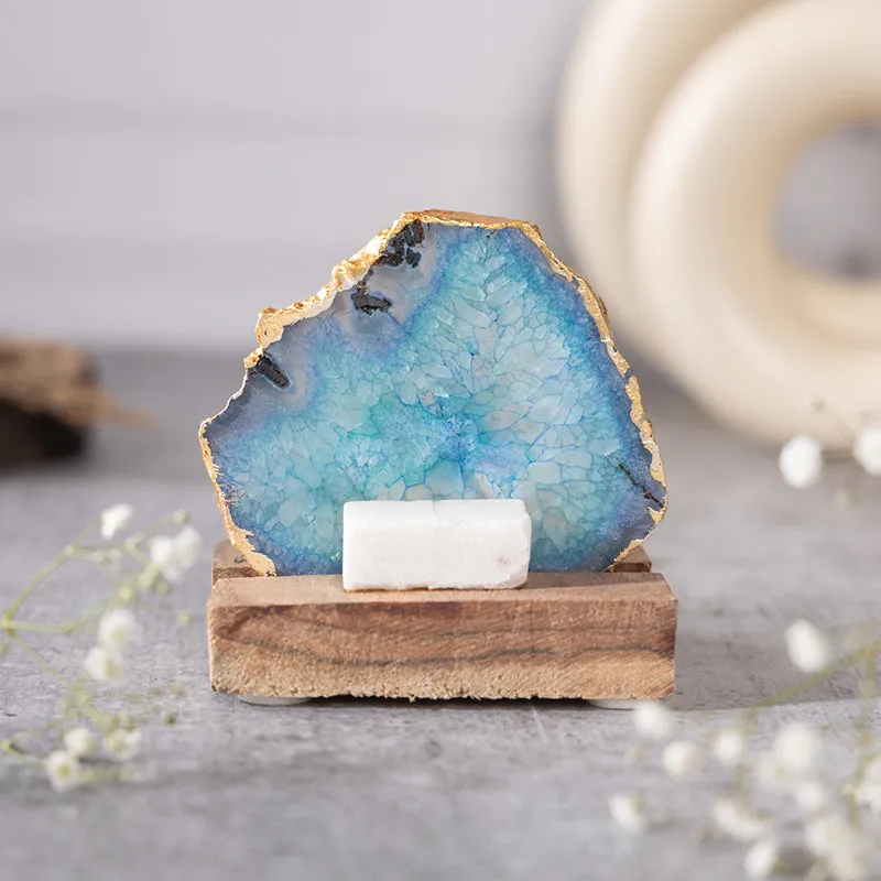 Agate Onkar Mantra Tea Light Holder - Blue media 4
