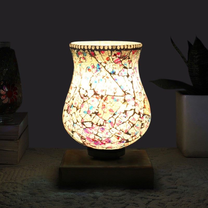 Auraora Mosaic Glass Table Lamp With Wooden Base - Multicolor