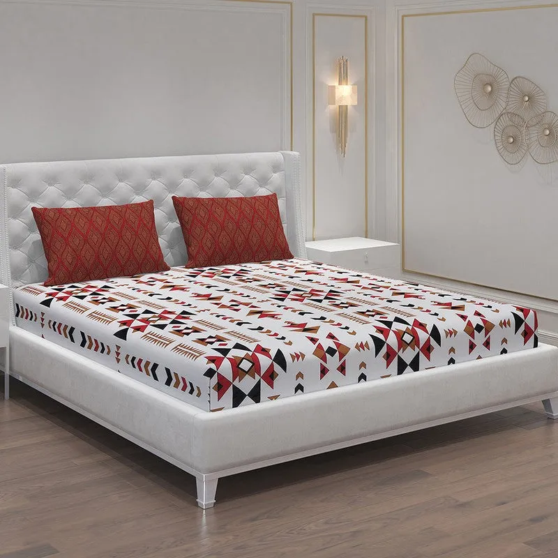 Monte Carlo Magique Angle Cotton Bedsheet (White,Maroon) - 104 TC media 1