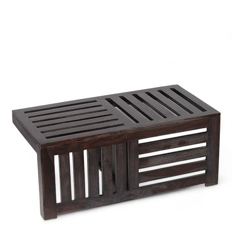 Zavro Sheesham Wooden Center Table with Stools (Deep Brown,Blue) - Five Piece Set media 3