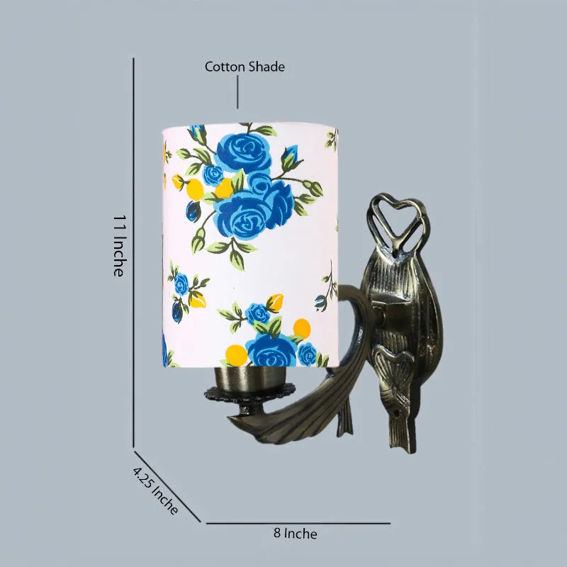 Love Gleam Blue Fleur Flora Cylindrical Fabric & Metal Wall Lamp media 5