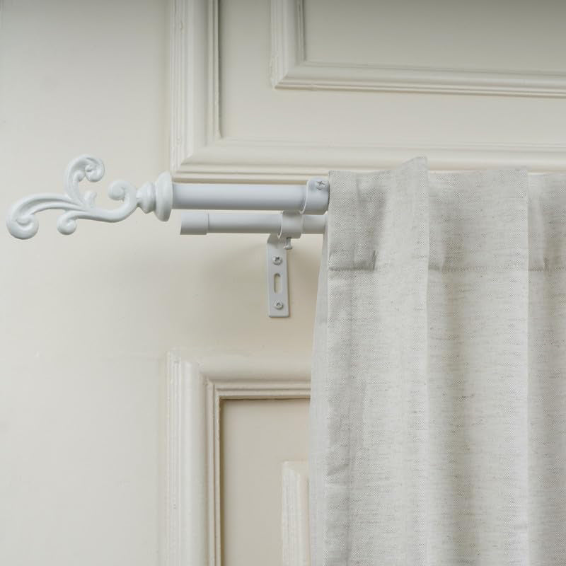 Andalus Duo Extendable 1" Double Curtain Rod With Abstract Finial & Brackets (White) media 3