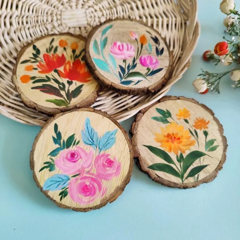 Rosa Lush Handpainted Coaster -  Set Of Four media 1