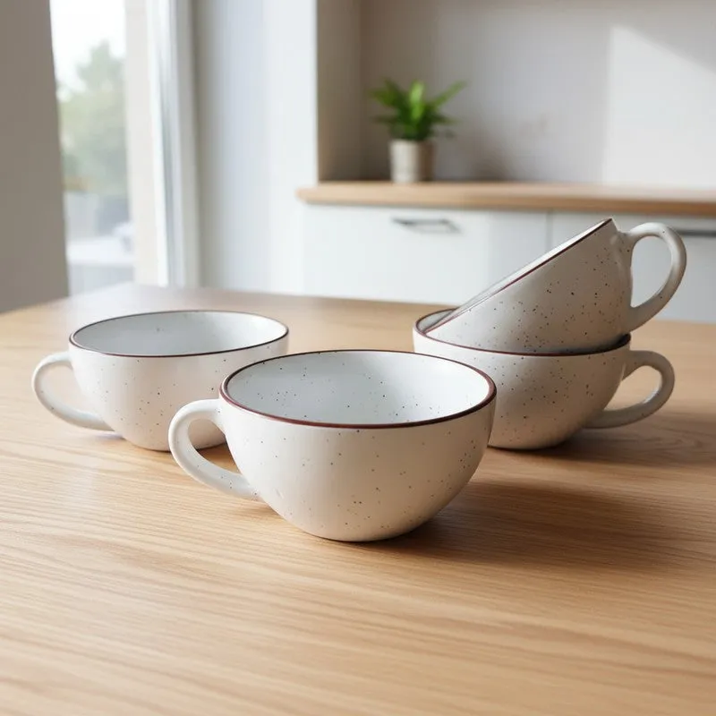 Ceramic Tea Cups (White,240 mL Each) - Set Of Four media 3