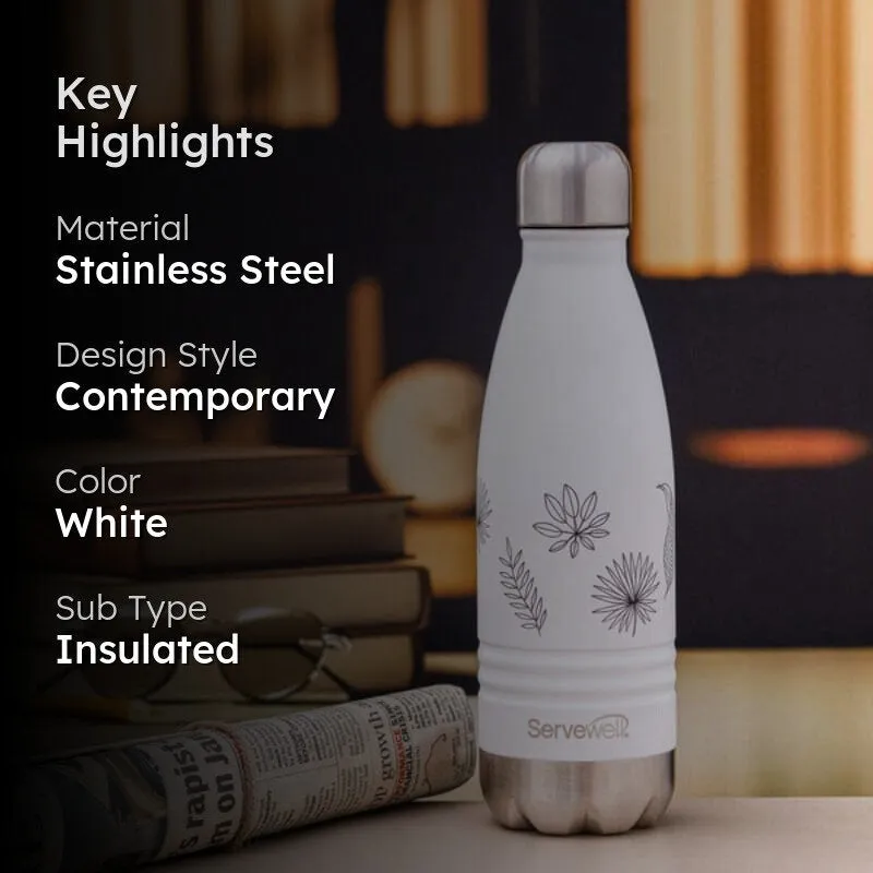 Leafy Mate Hot & Cold Thermos Bottle (White) - 500 mL - 2