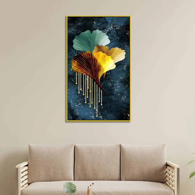 Indigo Aureum Floral Canvas Wall Painting With Frame - Gold media 5