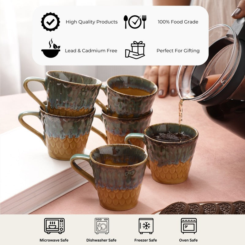 Rustic Stoneware Tea Cup (120 mL Each) - Set Of Six media 9
