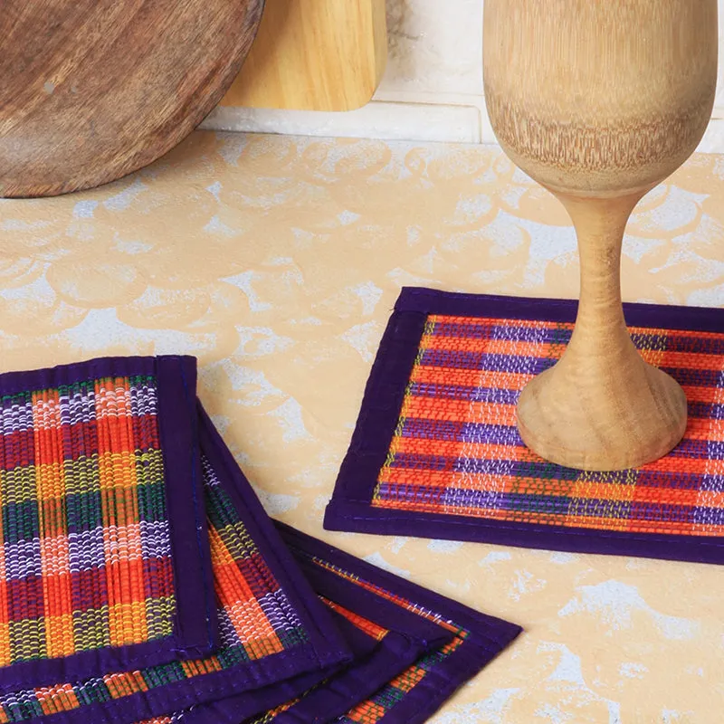 Chequered Zen Bamboo Coaster (Purple) - Set Of Four media 4