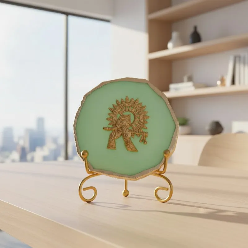 Krishna Harmony Agate Showpiece With Stand - Green media 5