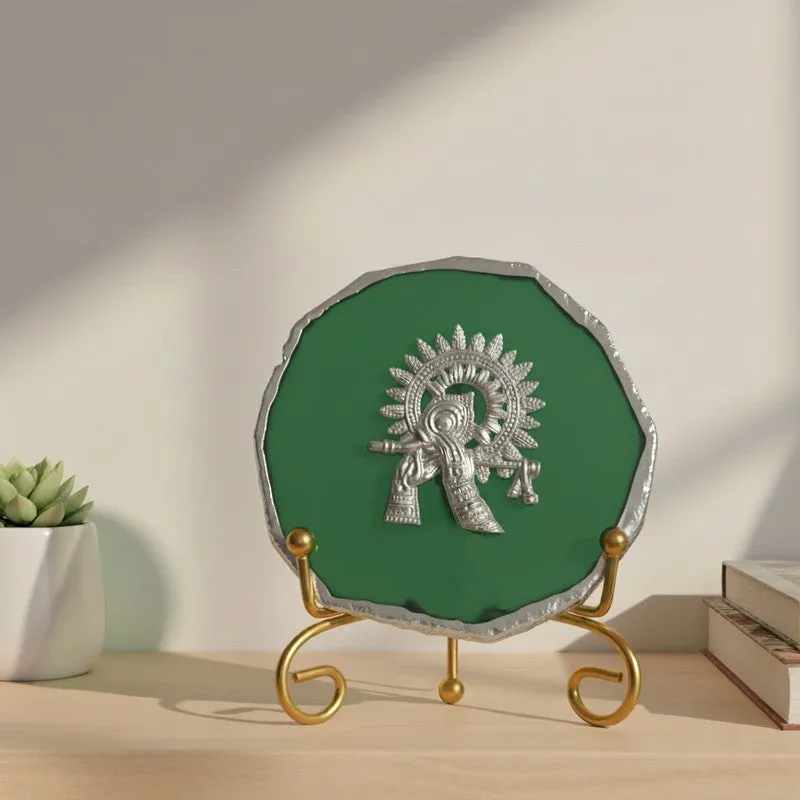 Divine Murli Aura Agate Showpiece With Stand - Green media 4