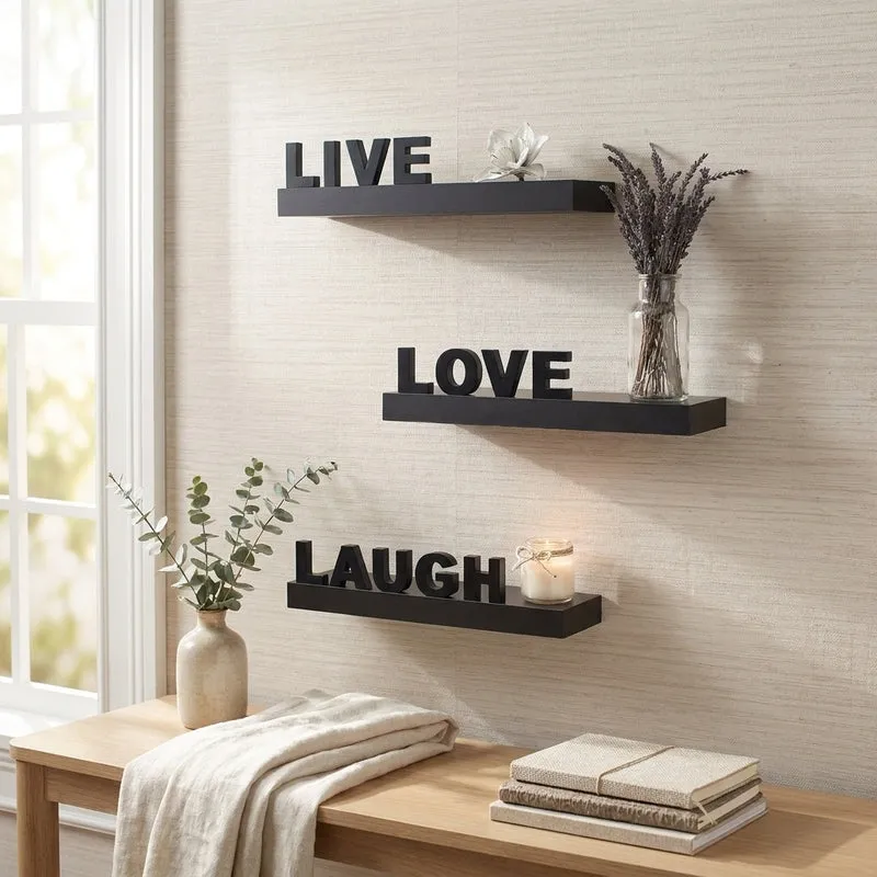 Live Love Laugh Wall Shelf - Black media 1
