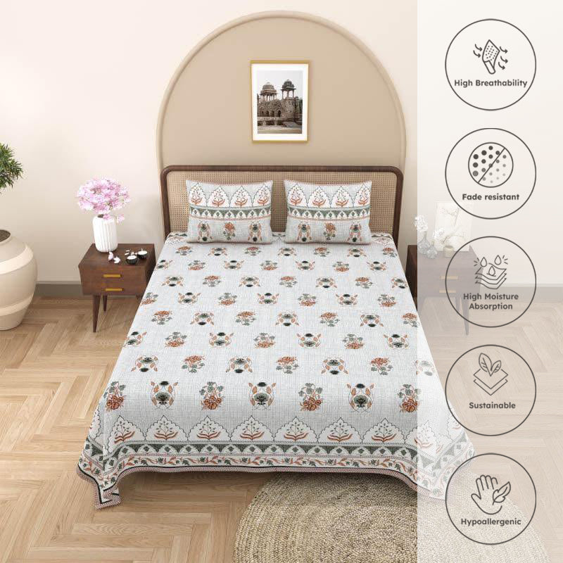 Mustafa Printed Cotton Bedsheet (Grey) - 240 TC media 3