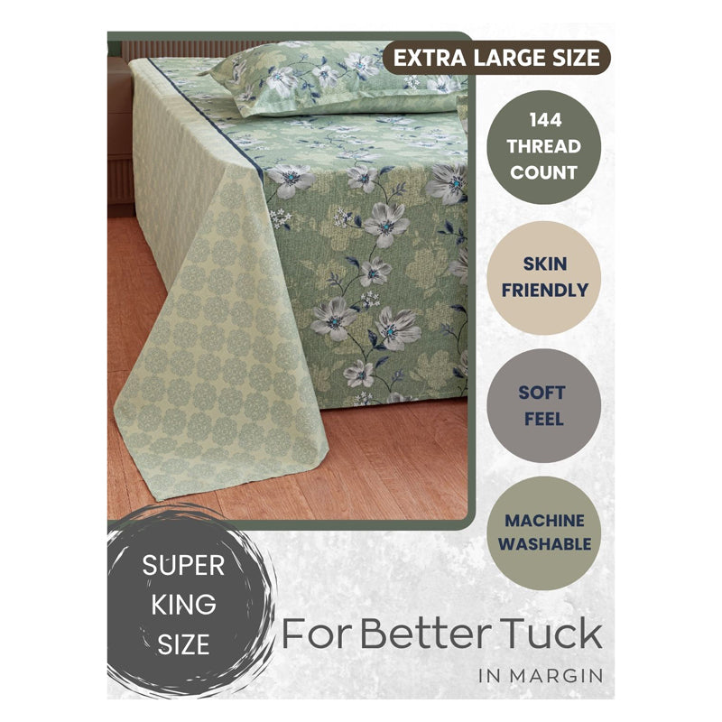 Swayam Anvitha Floral Cotton Bedsheet (Green) - 144 TC media 9
