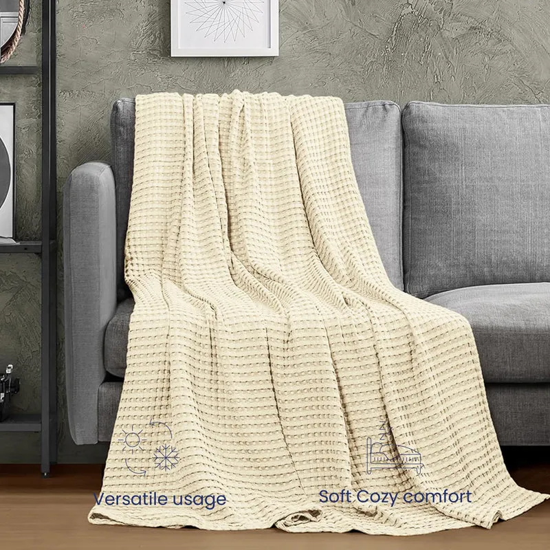 Urban Space Waffle Cotton Blanket (Beige) - 250 GSM media 6