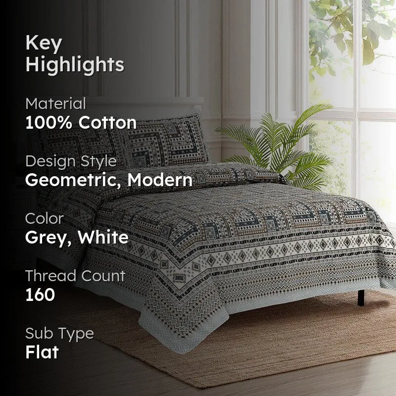 Sangita Weave Geometric Cotton Bedsheet (Grey & White) - 160 TC media 2