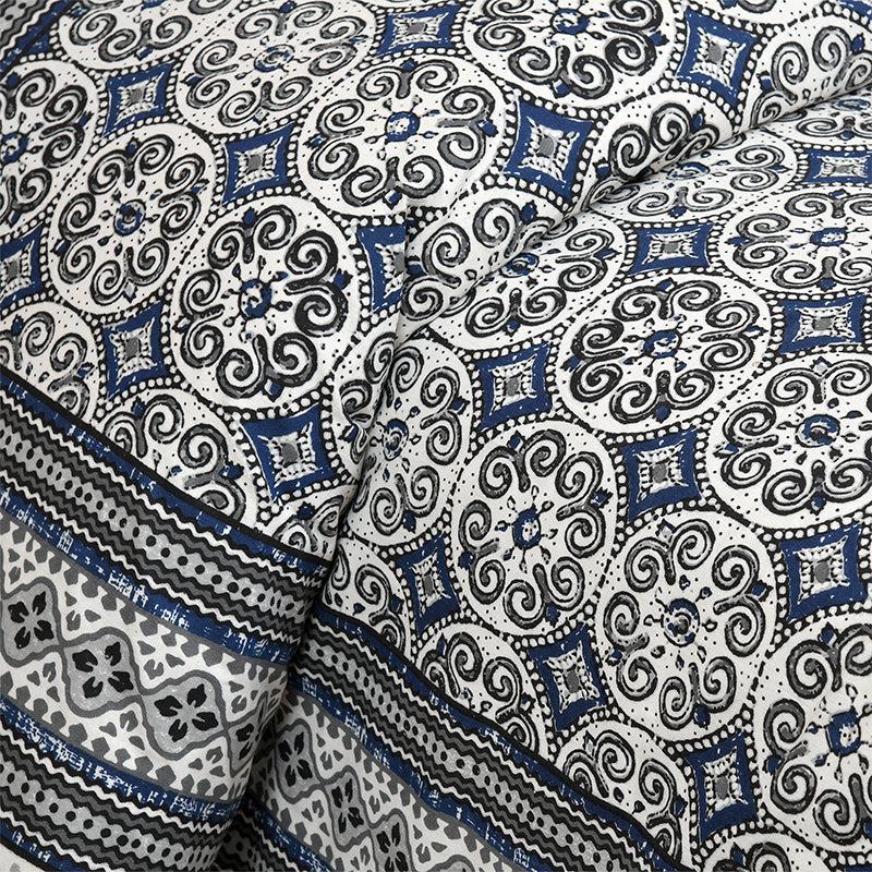 Drona Ethnic Cotton Bedsheet (Blue) - 180 TC media 3