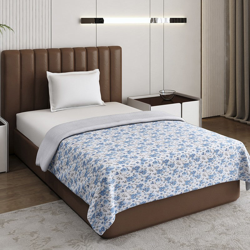 Monte Carlo Bloomeri Floral Polycotton Reversible Dohar (Blue) - 150 GSM
