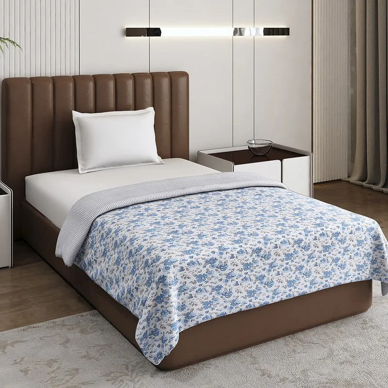 Monte Carlo Bloomeri Floral Polycotton Reversible Dohar (Blue) - 150 GSM media 1