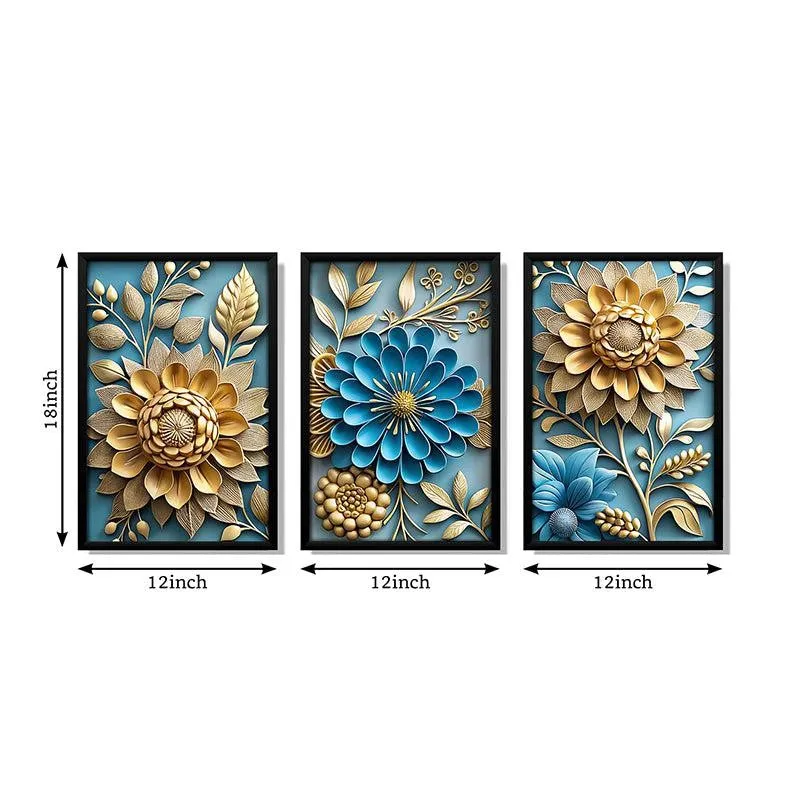 Cerulean Gold Wall Art With Frame - Set Of Three media 8
