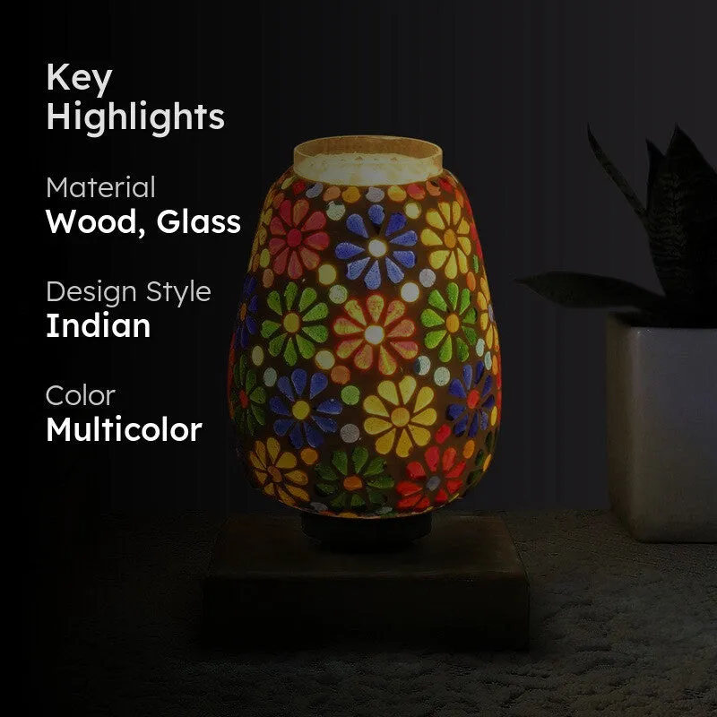 Auren Glass Table Lamp With Wooden Base - Multicolor media 2
