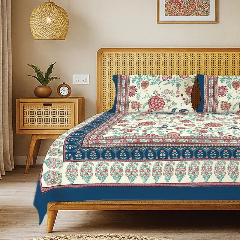 Urban Space Sukriti Traditional Cotton Bedsheet (Blue) - 240 TC media 3