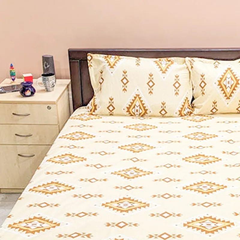 Lisha Ethnic Cotton Bedsheet (Yellow) - 144 TC media 4