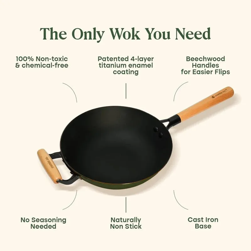 Cumin Co Enamel Cast Iron Wok (1500 mL) - Green media 7