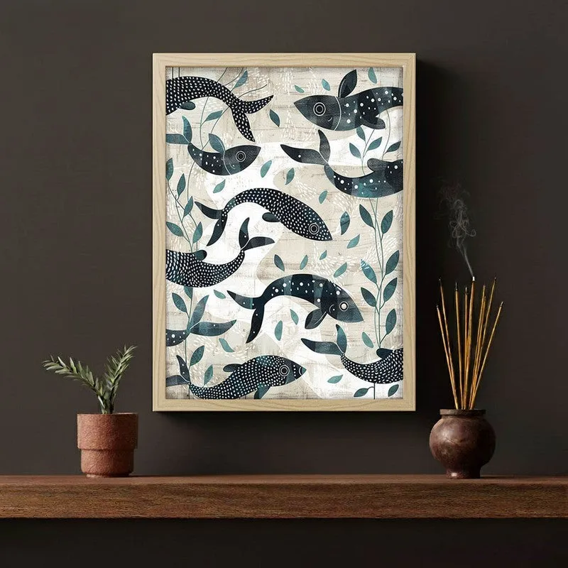 Samudra Canvas Wall Painting With Brown Frame media 5