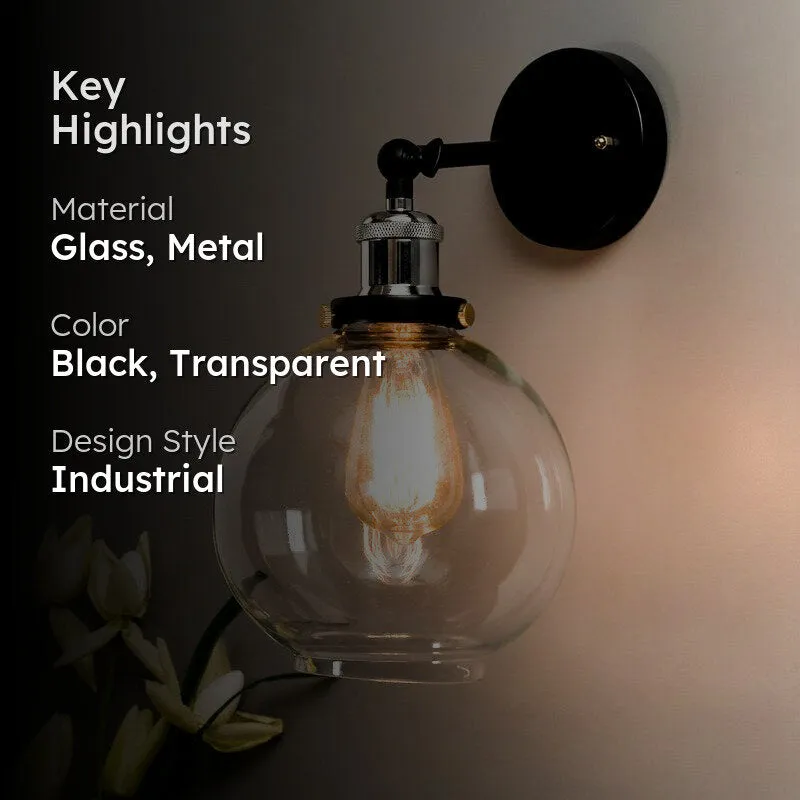 Tiagro Globe Moon Glass & Metal Wall Lamp - Nickel media 2
