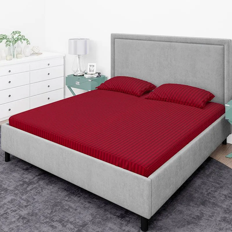 Chic Lines Geometric Cotton Bedsheet (Maroon) - 210 TC media 1