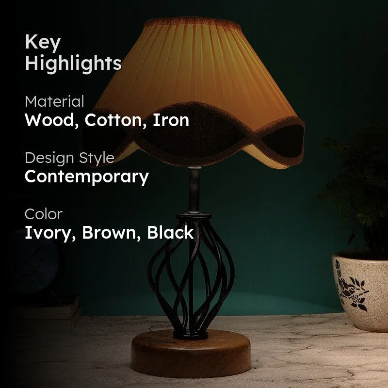 Auralisse Cotton Table Lamp With Wooden Base - Ivory media 2