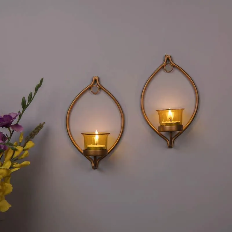 Leafy Sconce Candle Holder (Yellow) - Set Of Two media 1