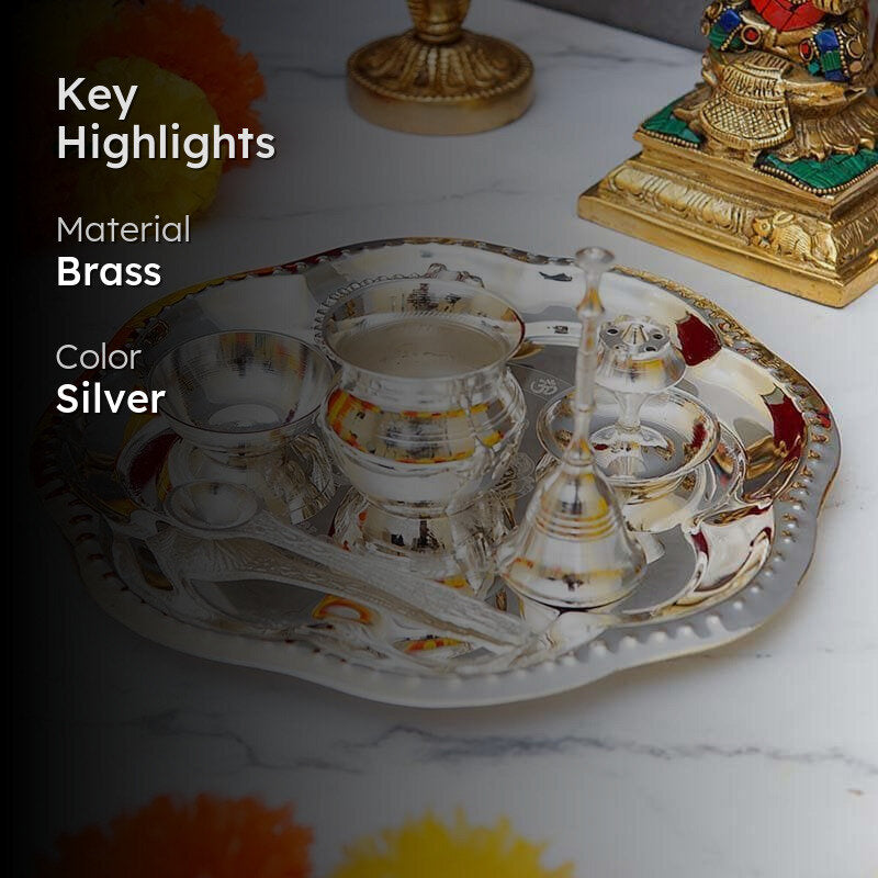 Shubh Pooja Floral Thaali - Silver media 2