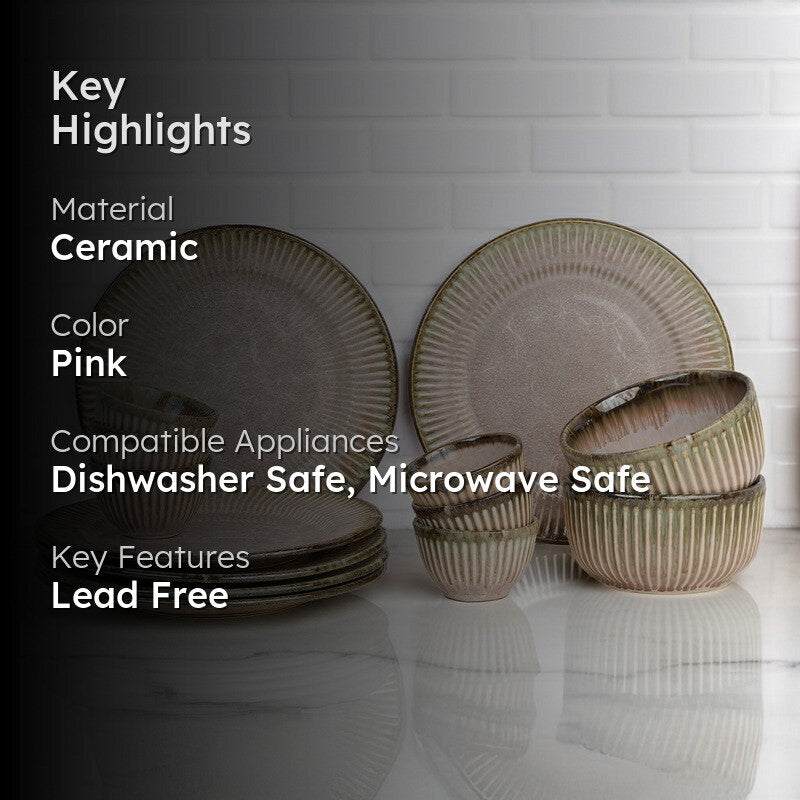 Mintora Pink Ceramic Dinner Set - 14 Piece Set media 2