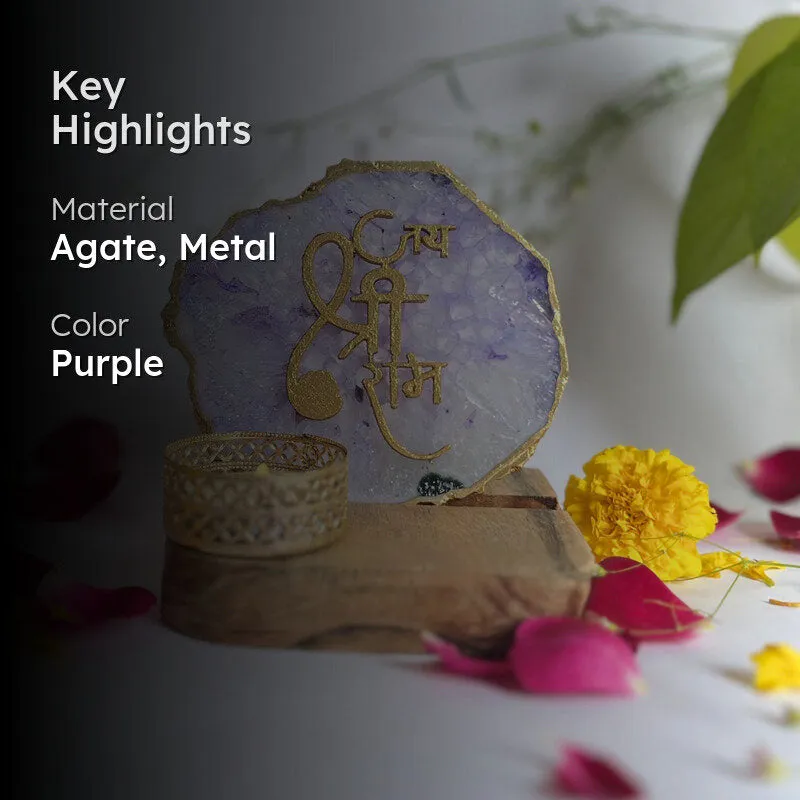 Jai Shri Ram Handcrafted Agate Religious Accent With Tealight Candle Holder - Purple media 2