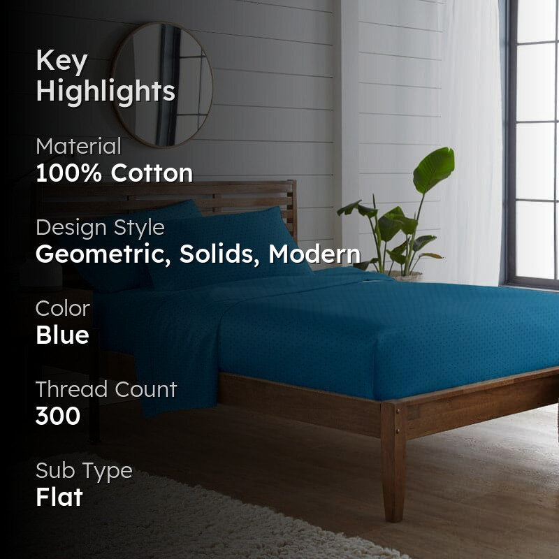 Azva Swiss Dot Cotton Bedsheet (Blue) - 300 TC media 2