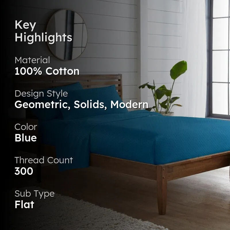 Azva Swiss Dot Cotton Bedsheet (Blue) - 300 TC media 2