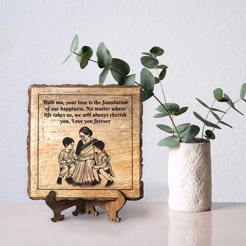 Dadi Is Happiness Wood Showpiece - Square media 1