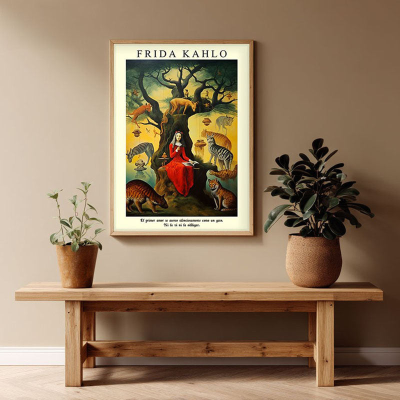Women in Woods Archival Canvas Wall Art - Natural Brown Frame