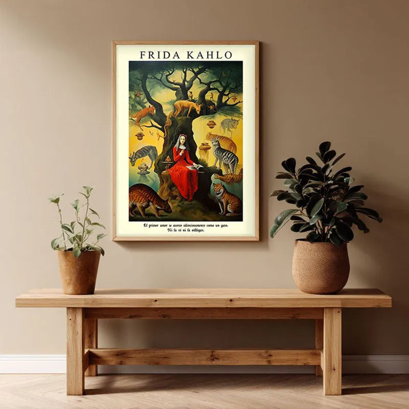 Women in Woods Archival Canvas Wall Art - Natural Brown Frame media 1