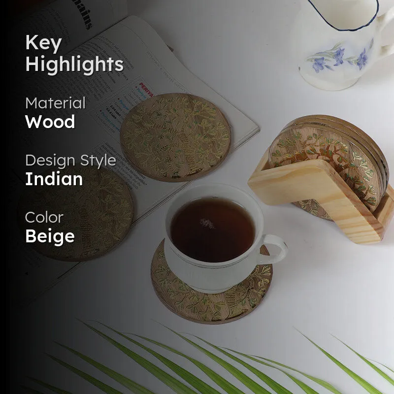 Sona Patta Wooden Coaster with Stand - Seven Piece Set media 2