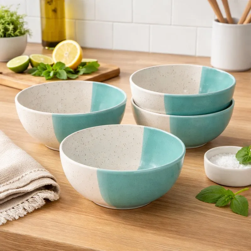 RasoiBite Ceramic Snack Bowls (White,Blue, 200 mL Each) - Set Of Four media 1