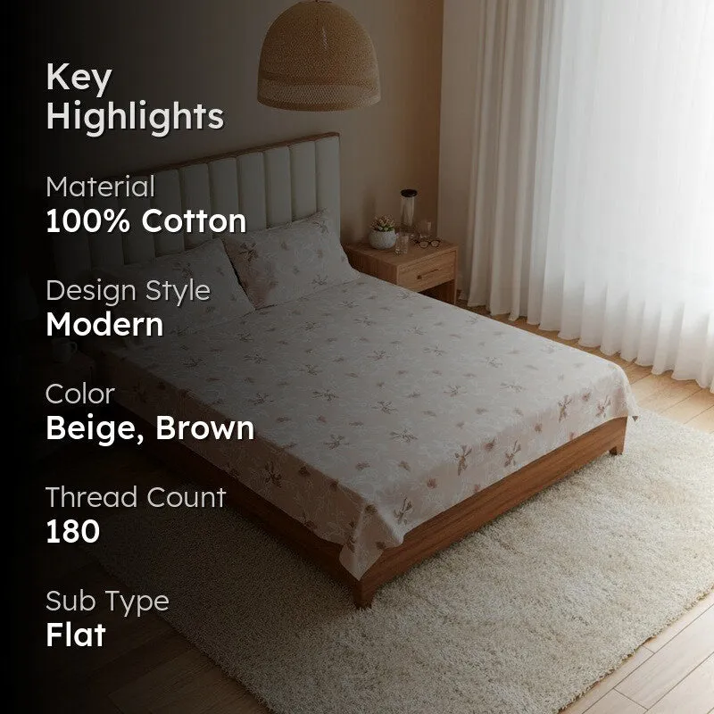 Carmilla Floral Cotton Bedsheet (Brown) - 180 TC media 2