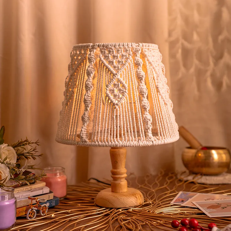 Behnam Macrame Wooden Table Lamp - White,Beige media 3