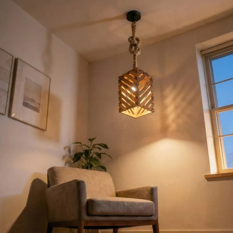 HexaCage Wooden Ceiling Lamp - Brown media 3