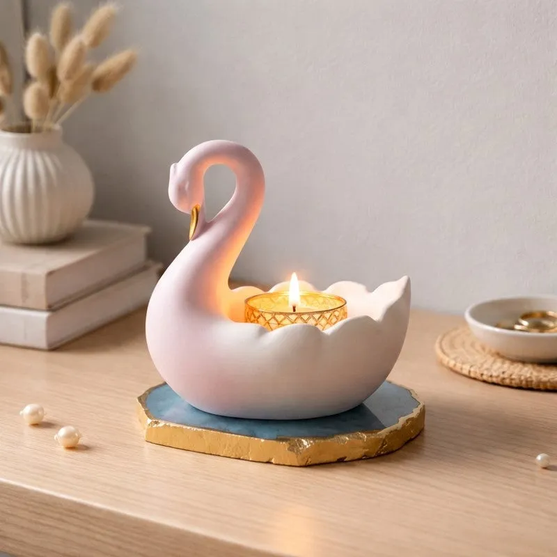 Swan Shaped Resin Tea Light Candle Holder - Green media 1