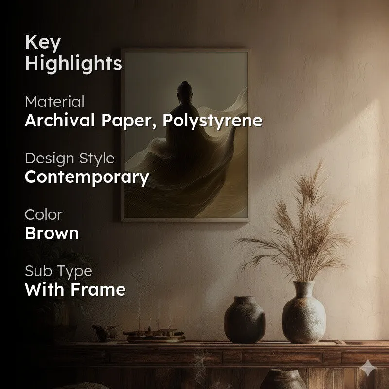 Silhouette on the Mist Buddha Archival Paper Wall Painting With Brown Frame media 2