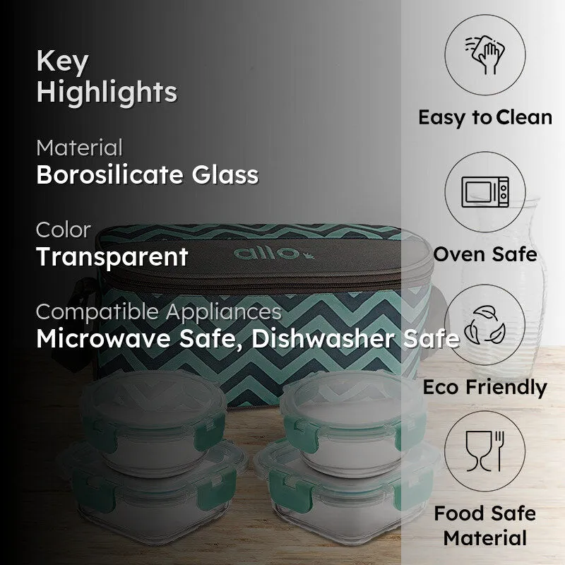 Gobrin Leak Proof Glass Lunch Box with Bag- Set of Four media 2